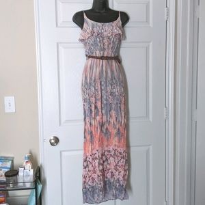 Flounce Top Maxi Summer Dress w/ Belt